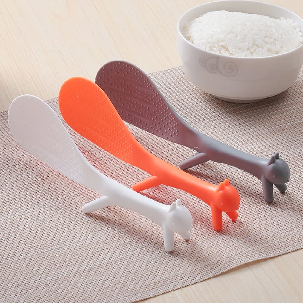 RUITASA Rice Paddle 3PCS Lovely Squirrel Shape Standing Spoon, Rice Paddle,Non-stick Rice Paddle Spoon Creative Household Kitchen Tools,Stick and Heat Resistant Kitchenware