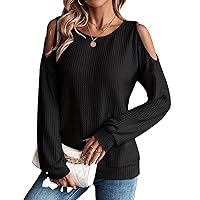 Women's Long Sleeve T Shirts Cold Shoulder Tops 2023 Trendy Summer Crew Neck Shirt Solid Color Basic Tee Tops