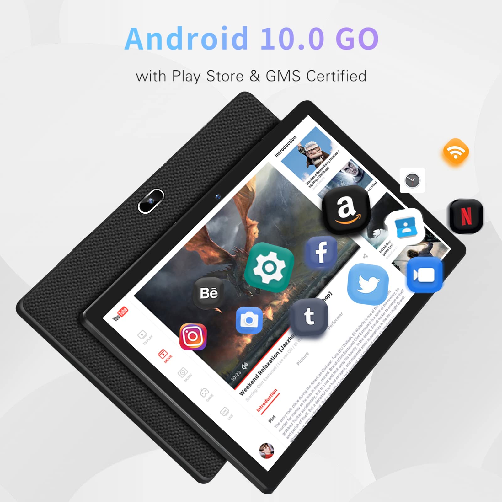 qunyiCO Android 11 Tablet 10 inch Y10 (10.1''), 2GB RAM 32GB Storage, 2MP+8MP Dual Camera, Quad-Core Processor, 1280x800 IPS HD Display Screen, Wi-Fi Bluetooth 5000mAh, GMS Certified Black