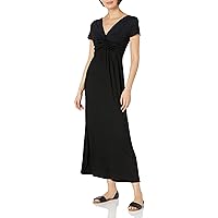 Star Vixen Women's Short Sleeve Twist Front Maxi Dress, Black Solid, Medium