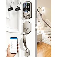 Fingerprint Smart Locks for Front Door with Handle Set, App Control, Keyless Entry Keypad Deadbolt, Digital Electronic Touchscreen, Easy Install, Auto Lock, Satin Nickel