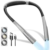 Glocusent Upgraded LED Neck Reading Light, Book Light for Reading in Bed, 30-min Timer, 3 Colors & 3 Brightness Adjustable, Rechargeable & Long Lasting, Perfect for Reading, Knitting & Repairing