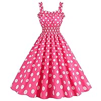 ODASDO Pink Gingham Dress for Women Vintage Rockabilly 1950s Spaghetti Strap A-line Swing Midi Cocktail Party Pageant Dress