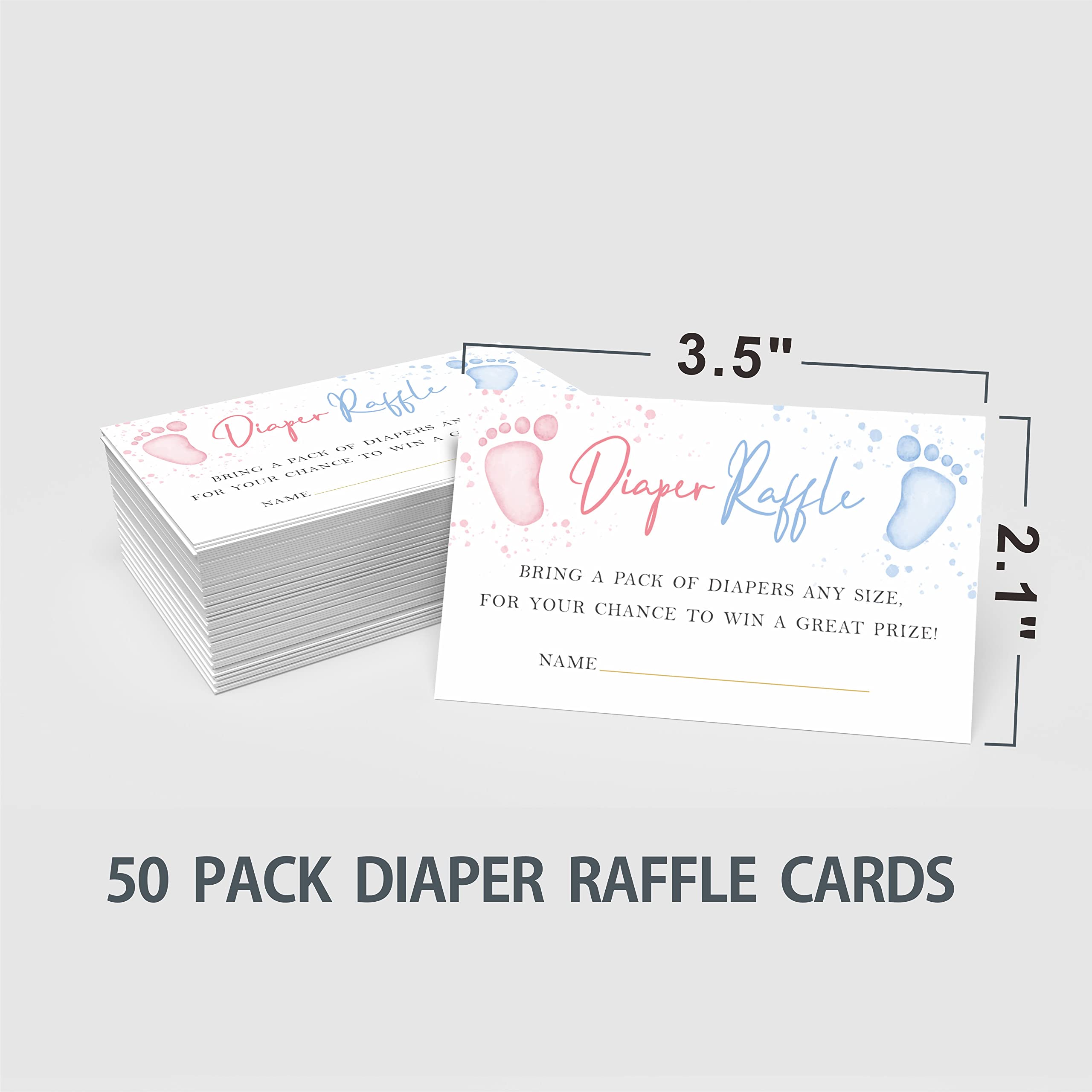 JCVUK Baby Shower Games, 1 Diaper Raffle Standing Sign with 50 Diaper Raffle Tickets, Baby Footprints Theme Gender Reveal Party Decorations and Supplies For Boys or Girls(LBLK-A03)