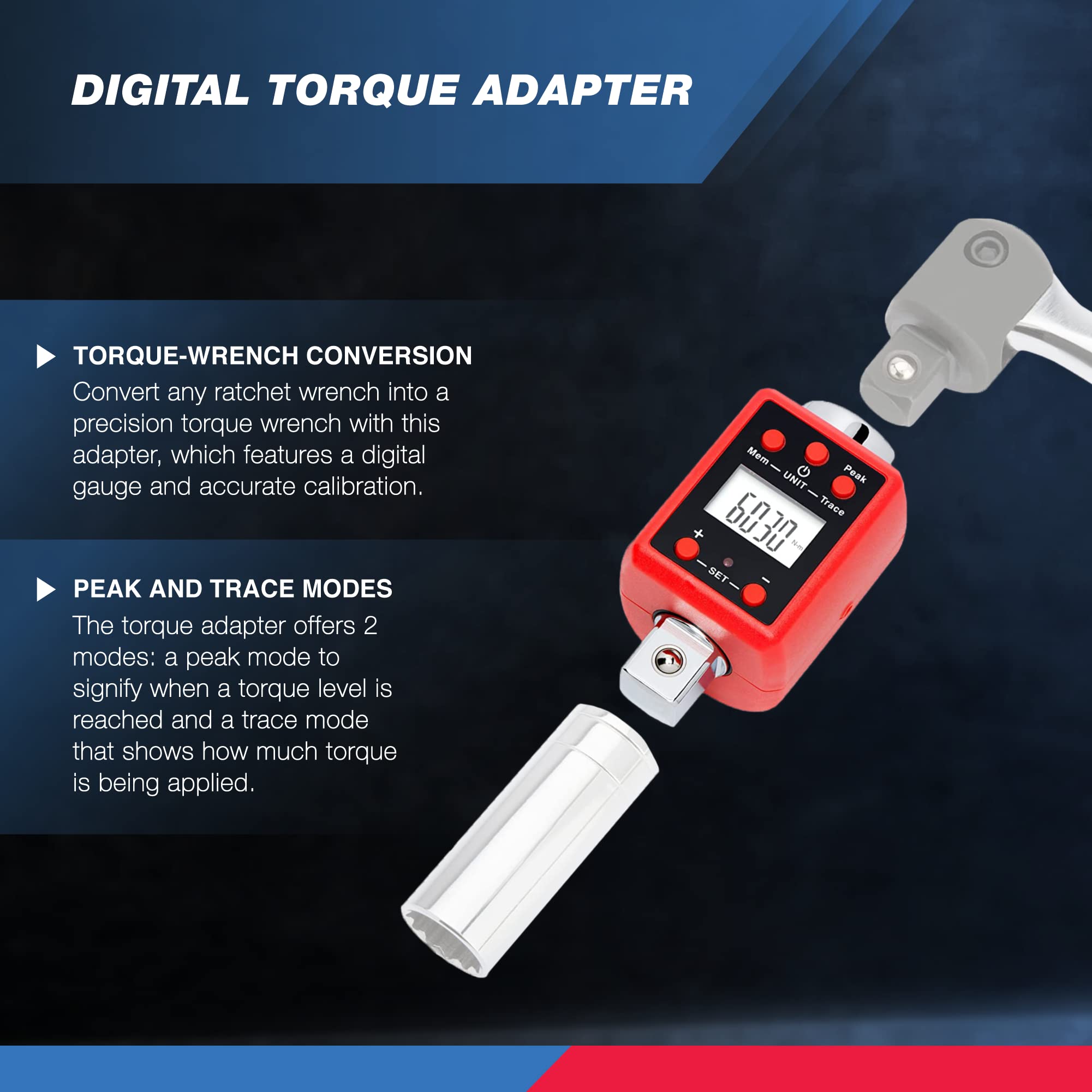 Neiko 20743A 3/4”-Inch Digital Torque Adapter, 150-750 ft-lb, Digital Torque Wrench Converter/Torque Wrench Adapter, Alerts Torque Setting, Calibrate Digital and Analog Torque Wrenches