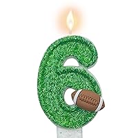 Green Number 6 Birthday Candle, Boy 6th Birthday Party Football Theme Decorations Supplies, 3D Football Designed Green Number Candles for Birthday Cake Topper Decorations (6 Candle Green)