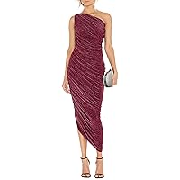 Women's One Shoulder Cocktail Dress Glitter Sexy Ruched Bodycon Irregular Hem Prom Formal Party Midi Dresses