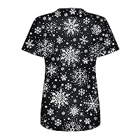 Christmas Working Uniforms for Women Floral Printed Crewneck T Shirt Casual Short Sleeve V Neck T Shirts for Women