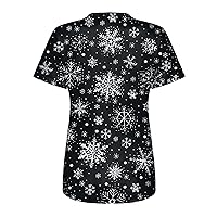 Christmas Working Uniforms for Women Patterned Crew Neck Tee Shirt Oversized Short Sleeve T Shirts for Teen Girls