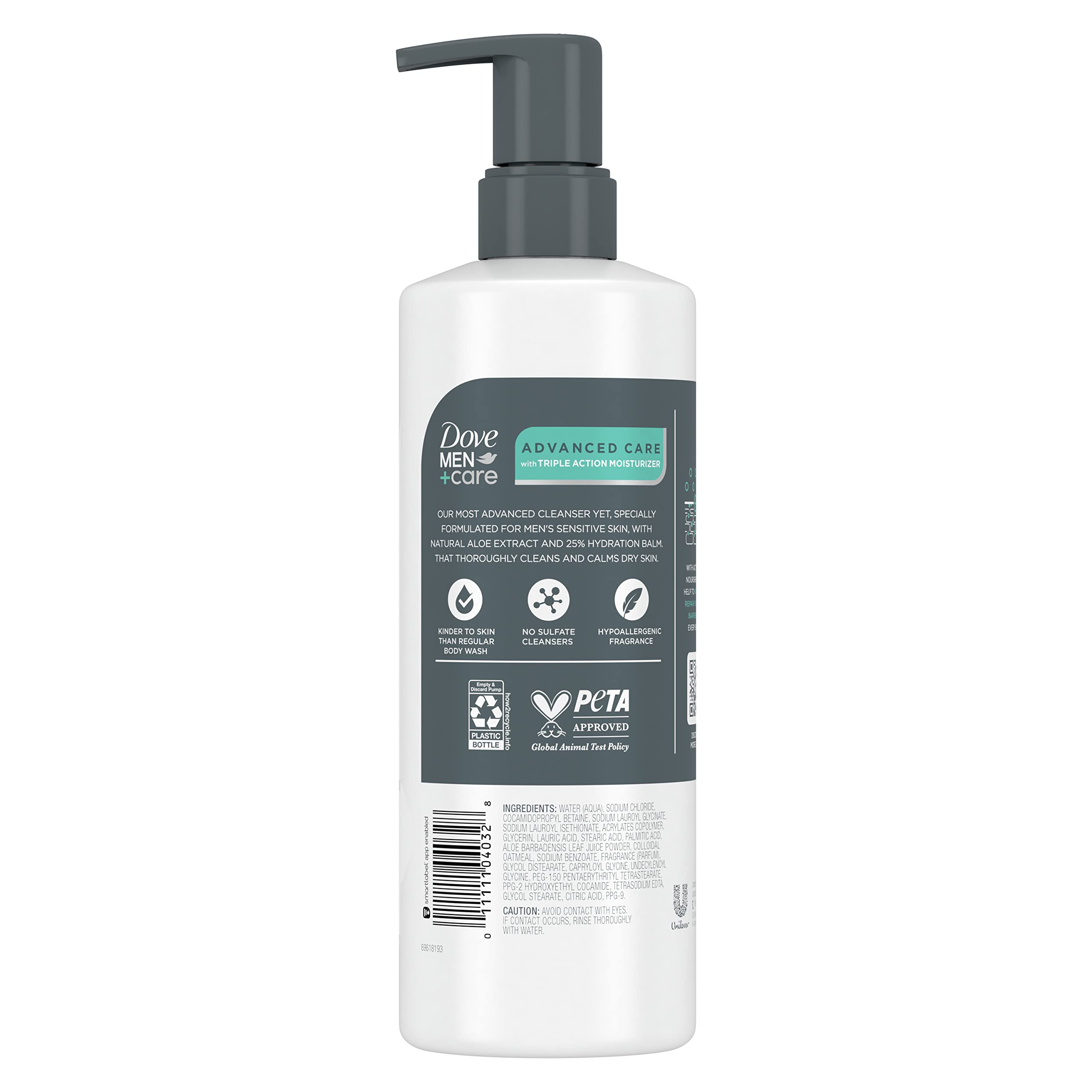 DOVE MEN + CARE Advanced Care Face + Body Cleanser Sensitive Calm 3 Count for Sensitive Skin Body Wash with Natural Extract Aloe Vera 16.9 oz
