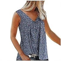 Women's 2024 Summer Tank Tops Sleeveless Shirts Loose Fit Casual Ruffle Tunic Top Flowy Pleated V-Neck Blouse T-Shirts