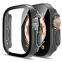 TAURI 2 Pack Hard Case Designed for Apple Watch Ultra 2 / Ultra 1 49mm with 9H Tempered Glass Screen Protector, [Touch Sensitive] [Full Coverage] Slim Bumper Protective Cover for iWatch 49mm- Grey