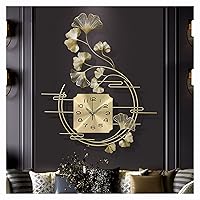 Large s,3D Art Ginkgo Leaf Metal Silent Non Ticking Quartz Clock,Creativity Bedroom Office Corridor Wall Watches for Living Room