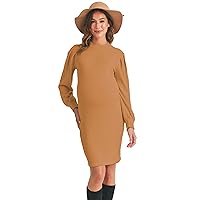 LaClef Womens Long Puff Sleeve Ribbed Knit Maternity Sweater Dress