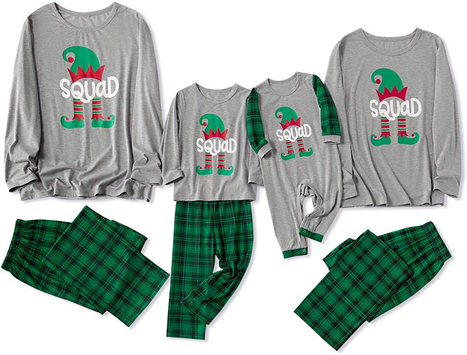 IFFEI Family Christmas Pajamas Matching Sets PJ's Sleepwear Printed Top and Plaid Pants with Pockets