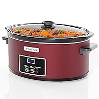 [NEW] MAGNIFIQUE Oval Digital Slow Cooker with Keep Warm Setting - Perfect Kitchen Small Appliance for Family Dinners (Red Digital, 7 Qt)
