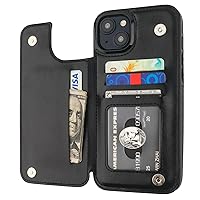 Compatible with iPhone 15 Plus Wallet Case with Card Holder, PU Leather Kickstand Card Slots Case, Double Magnetic Clasp and Durable Shockproof Cover 6.7 Inch (Black)