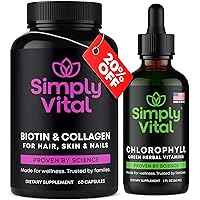 Get a DISCOUNT Biotin Pills + Liquid Chlorophyll Bundle - Biotin 5000mcg, Keratin & Collagen for Healthy Hair, Skin & Nails - Chlorophyll for Immune & Digestion Support - Made in USA - All-Natural