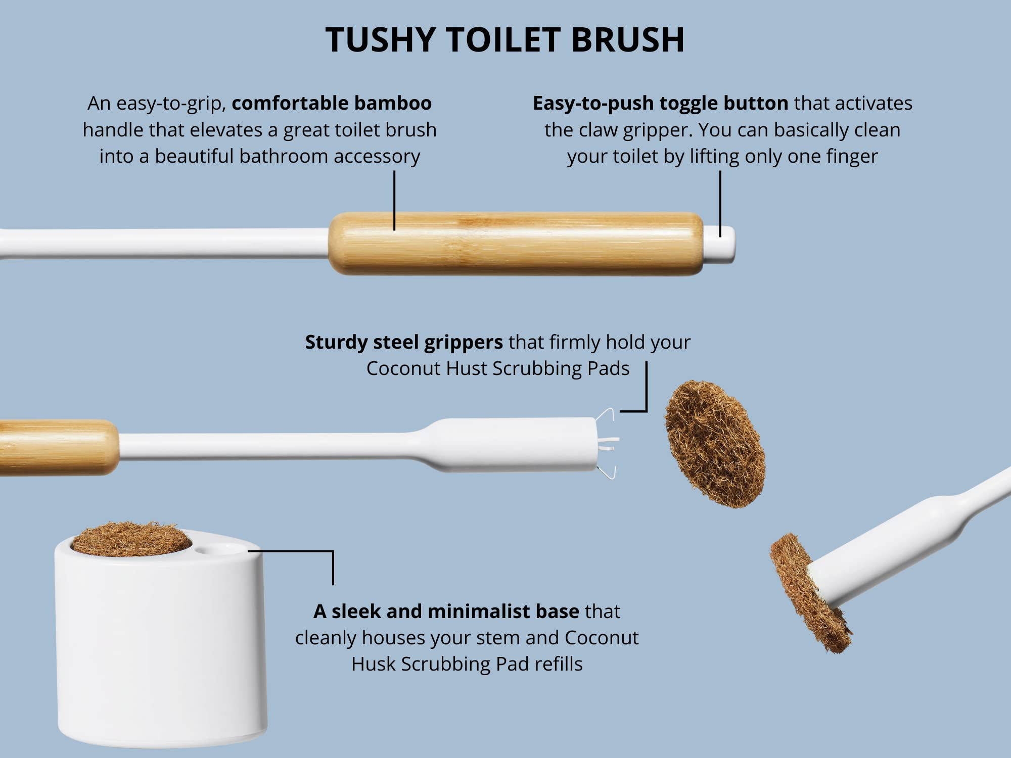 TUSHY Spa and Brush Platinum Bundle | Tushy 3.0 Warm Water Spa Bidet Attachment with Platinum Knobs + TUSHY Brush, The Conscious Toilet Brush