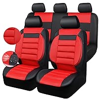 CAR PASS Leather 3D Foam Back Support Car Seat Covers Full Set Air Mesh Automotive Seat Covers, All Season Car Seat Cover Fit Automotive,SUV,Sedan,Van, Airbag Compatible Elegance (Black and Red)