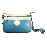 Blue Organizer Crossbody Handbag Nicole Beige Trim, 7 H x 9 1/2