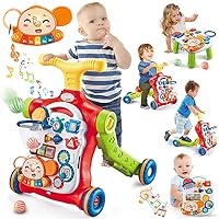 Baby Walker 5 in 1,VATOS Sit-to-Stand Learning Walker,Assemble as Scooter/Balance Bike/Push Walker/Activity Table/Detachable Panel,Push Walkers Toys with Music for Toddlers Infant Boys Girls