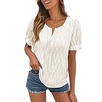 Women's Blouses Dressy Casual and Summer V-Neck T Shirt Pleated Loose Slim Fit Short Sleeved Top Blouses, S-2XL