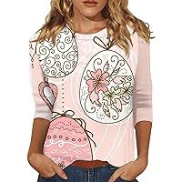 Womens St Patricks Day Shirt 3/4 Sleeve Summer Tops Casual Loose Blouses Trendy Graphic Tees Fashion Easter Outfit