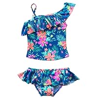ACSUSS Toddler Kids Girls 2 Pieces Ruffled Floral Swimsuit Swimwear Fashion Bikini Tankini Crop Tops Tutu Shorts Set