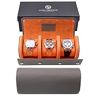 Watch Roll Travel Case For 3 Watches - Genuine Saffiano Leather Watch Roll Case With Luxury Ultrasuede Lining in Slate Grey - Protect, Store, & Display Fine Timepieces With Individual Snap In Pillows