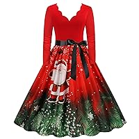 TWGONE Christmas Dresses for Women 2023 Long Sleeve Elegant Vintage 1950s Dresses Cocktail Tea Party Xmas Outfits