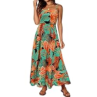 MEROKEETY Women's 2024 Summer Floral Boho Maxi Dresses Casual Sleeveless Spaghetti Strap Smocked Long Beach Dress