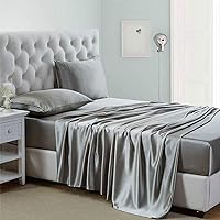 Lanest Housing Silk Satin Sheets, 4-Piece Full Size Satin Bed Sheet Set with Deep Pockets, Cooling Soft and Hypoallergenic Satin Sheets Full - Light Gray