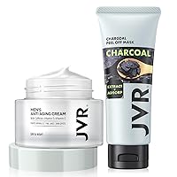 JVR Blackhead Remover Mask and Men's Face Moisturizer Cream Anti-Aging Cream For Men, 2IN 1 Charcoal Peel Off Black Mask, Facial Mask Purifying and Deep Cleansing for All Skin Types