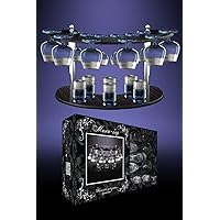 GX-08-1812/19, Set of 6 Cognac Brandy Glasses, 6 Long Stem Liquor Cordial Glasses, 6 Heavy-Base Vodka Shot Glasses, with Stand, Glassware Set with Platinum-Plated Sputtering, Gift Box