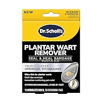 Dr. Scholl's Plantar WART Remover HYDROGEL Bandage 12 Discs 10 Cushions, Immediate Cushioning Pain Relief, Ultra-Thin, Maximum Strength, 12 Treatments
