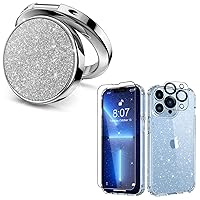 MIODIK Bundle - for iPhone 13 Pro Max Case Clear Glitter + Phone Ring Holder (Silver), with 9H Tempered Glass Screen Protector + Camera Lens Protector, Protective Shockproof for Women