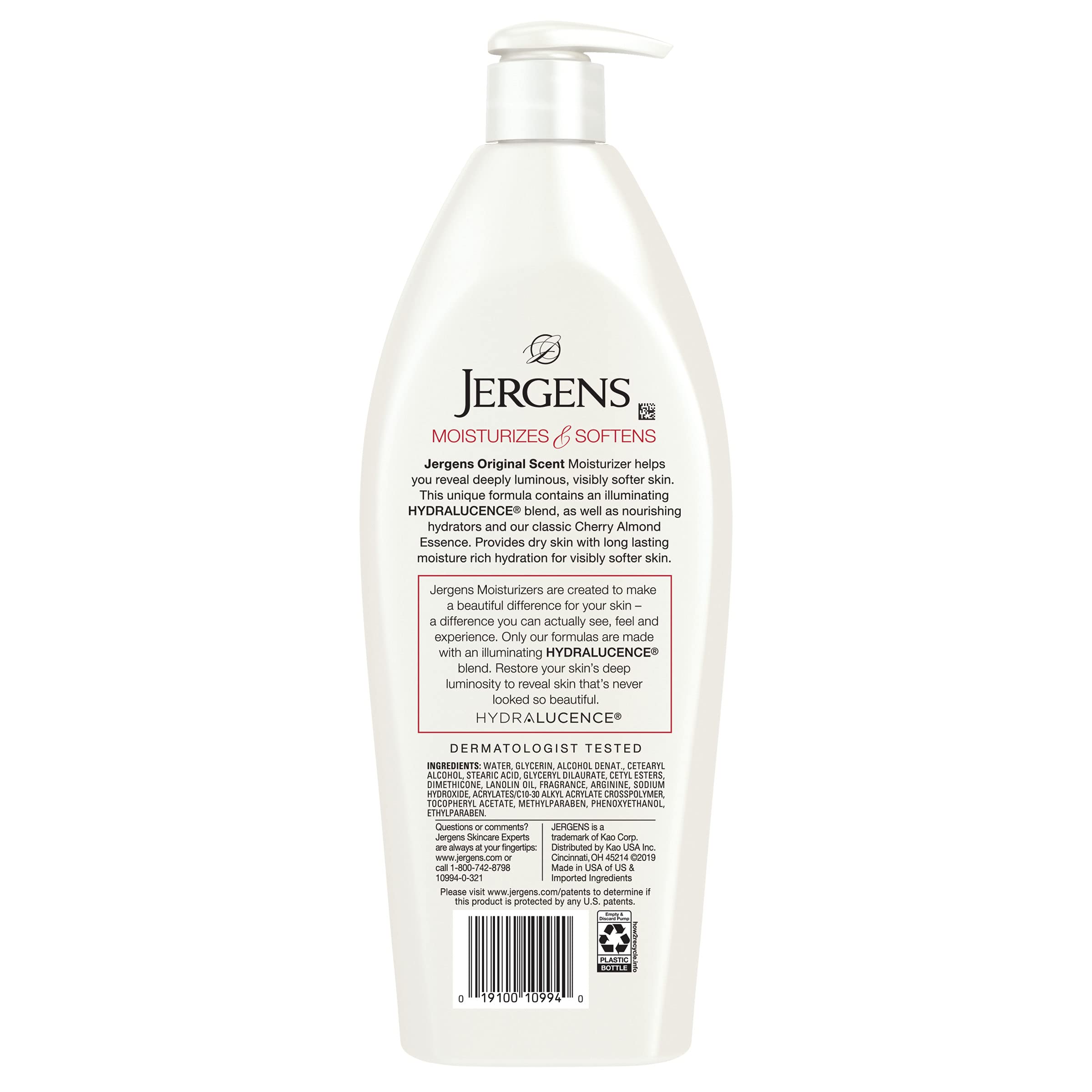 Jergens Original Scent Body Lotion, Dry Skin Moisturizer with HYDRALUCENCE blend and Cherry Almond Essence, for Long Lasting Skin Hydration, 21 Ounce (3 Pack)