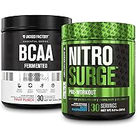 Jacked Factory Nitrosurge Pre-Workout in Blue Raspberry & BCAA in Fruit Punch for Muscle Building and Recovery