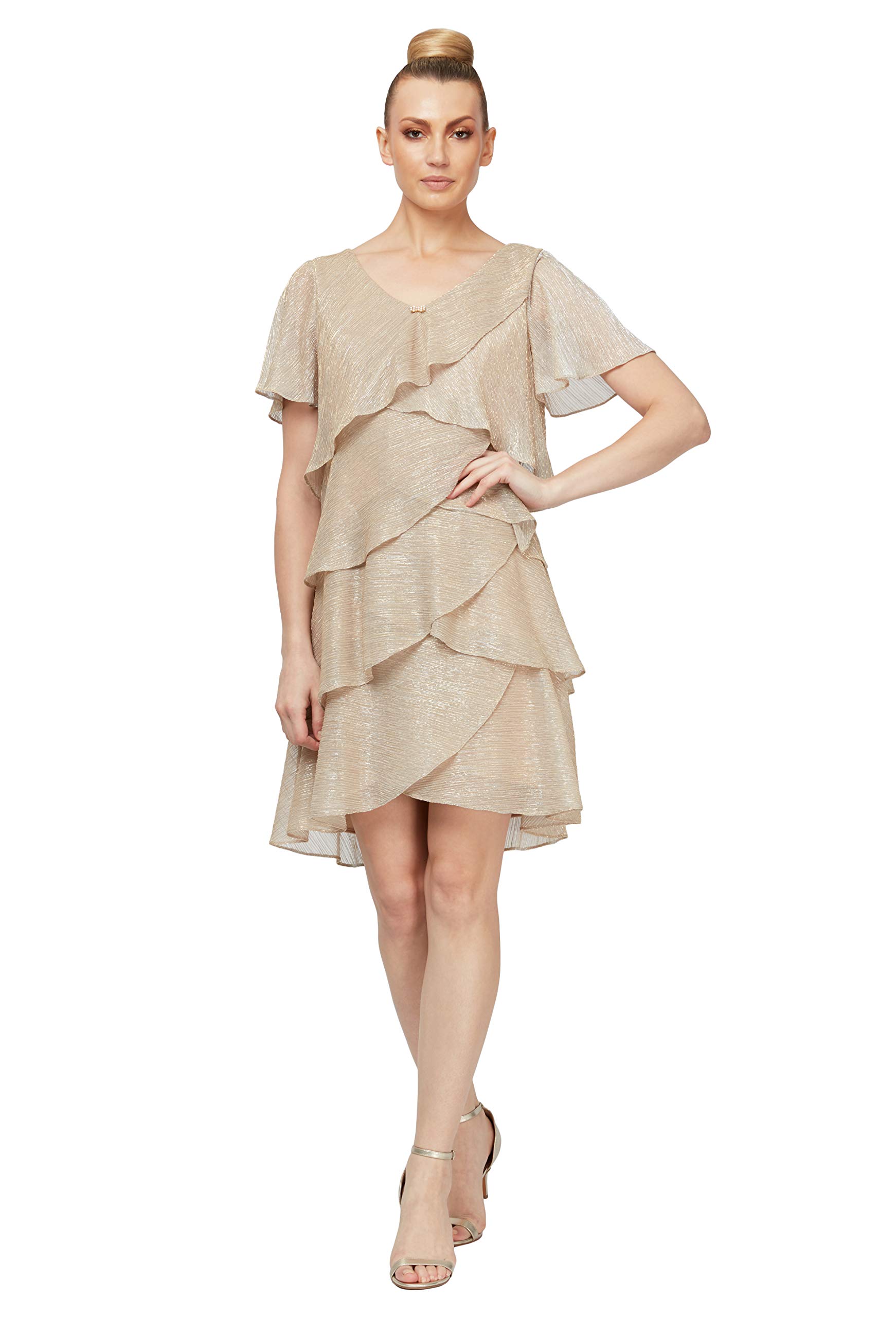 S.L. Fashions Women's Plus Size Short Sleeve Pebble Tier Dress