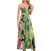 Women's Leaf Print V Neck Casual Vacation Sundress Women's V-Neck Patchwork Lace Long Floral Dresses Floral Dresses