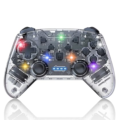 Switch Controller, Switch Pro Controller for Switch/Switch Lite/Switch OLED, 9 Color Adjustable RGB Hue Light Switch Controllers Pro with Joystick, Bluetooth Controller, Turbo, Gyro Shaft and Dual Vibration Handles for Nintendo Switch and PC