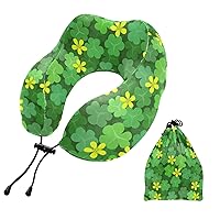 St Patrick's Day Shamrock Travel Pillow Memory Foam Neck Pillow with Storage Bag Portable Airplane Pillow Travel Neck Pillows for Travel Sleeping Airplane Car Train Home Office Travel Essentials