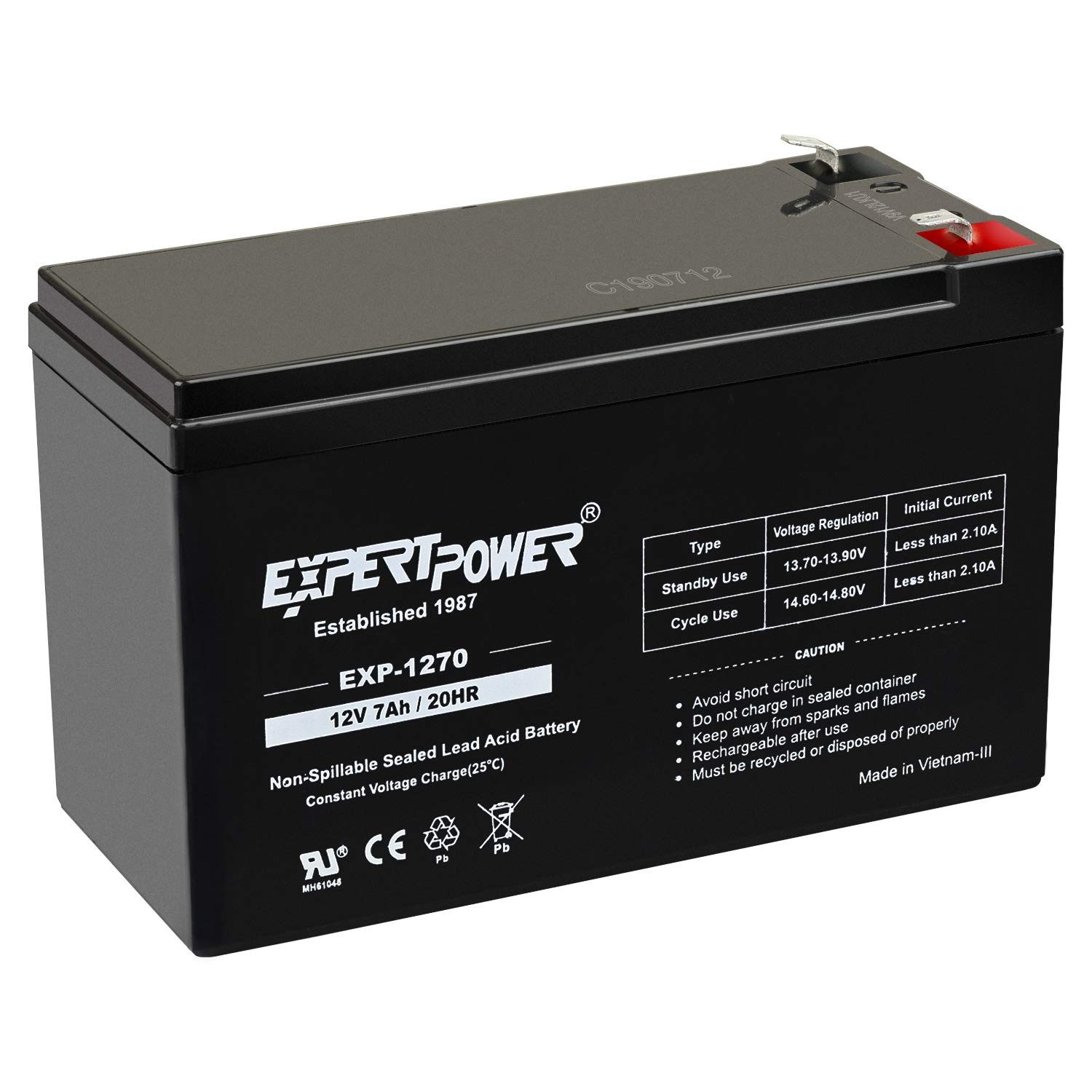 ExpertPower Standard 12V 7AH Rechargeable SLA Battery, (EXP1270-2) & 12v 9ah Sealed Lead Acid Battery with F2 Terminals (.250