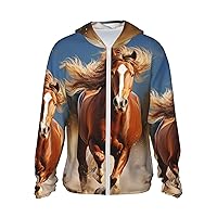 Red Runing Horse Sun Protection Hoodie Women Men Jacket UPF 50+ Long Sleeve Sun Shirt Full Zip Rash Guard
