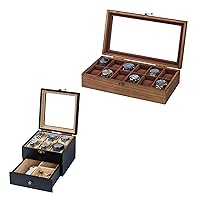 Watch Box Case Organizer Display Storage with Jewelry Drawer for Men Women Gift, Burlywood Black C46YDT7Z 9S61W35D