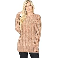 Sweaters for Women Round Neck Vertical Stripe Chenille Yarn Long Sleeve Sweater