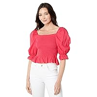 Tommy Hilfiger Women's Smocked Peplum Shirt Blouse, Azalea