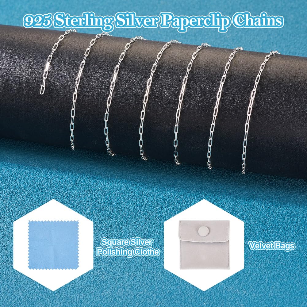 Elecrelive 3.28 Ft 925 Sterling Silver Paperclip Chains 1.7mm Permanent Jewelry Chains Soldered Oval Link Cable Chains with 1 Square Velvet Bag for Women's Trendy Layering Necklace Bracelet Making