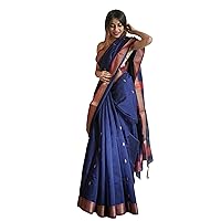 Traditional Indian Women Handloom Cotton Silk Fabric & Blouse Muslim Sari 908j